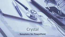  Presentation with medical desk - PPT theme enhanced with medical-stethoscope-laptop-folder background and a light blue colored foreground