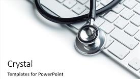  Presentation with medical error gavel and stethoscope - PPT layouts enhanced with medical stethoscope on computer keyboard background and a white colored foreground