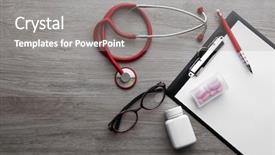  Presentation with medical clipboard - PPT theme featuring medical stethoscope with clipboard background and a gray colored foreground