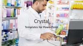  Presentation with barcode - Amazing PPT theme having medical store - chemist scanning barcode of product backdrop and a white colored foreground