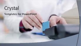  Presentation with chemist - Audience pleasing PPT layouts consisting of medical store - happy cheerful pharmacist chemist woman backdrop and a sky blue colored foreground