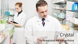  Presentation with prescription - Slides enhanced with medical store - pharmacist chemist man with prescription background and a light gray colored foreground