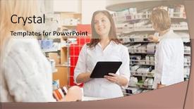  Presentation with pharmacist - PPT theme having medical store - pharmacist with digital tablet helping background and a lemonade colored foreground