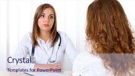  Presentation with doctor office - PPT layouts consisting of medical stress - doctor and patient at office background and a sky blue colored foreground