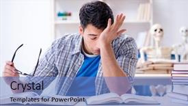  Presentation with medical student - Amazing PPT theme having medical student preparing for exams backdrop and a teal colored foreground