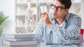  Presentation with medical student - Presentation design consisting of medical student sitting background and a light blue colored foreground