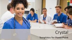  Presentation with medical student - Slide set featuring medical student smiling background and a light gray colored foreground
