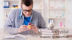  Presentation with medical student - Presentation theme with medical student studying heart in classroom during lecture background and a soft green colored foreground