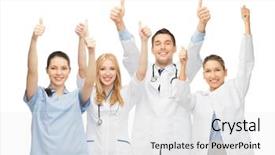  Presentation with medical students - PPT theme having medical students - professional young team or group background and a white colored foreground