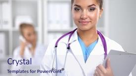  Presentation with medical students - Presentation design having medical students - smiling female doctor background and a sky blue colored foreground