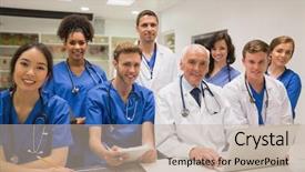  Presentation with medical students - Amazing PPT layouts having medical students and professor smiling backdrop and a mint green colored foreground