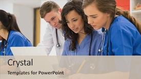  Presentation with medical students - Cool new PPT layouts with medical students sitting and talking backdrop and a soft green colored foreground