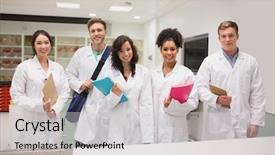  Presentation with medical students - PPT layouts enhanced with medical students smiling at camera background and a light gray colored foreground