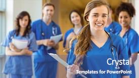  Presentation with medical students - Colorful PPT theme enhanced with medical students smiling backdrop and a ocean colored foreground