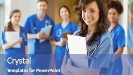  Presentation with medical students - Presentation theme having medical students smiling background and a ocean colored foreground