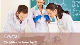  Presentation with chemistry - Theme featuring medical students white coats - group chemistry student with flask background and a coral colored foreground