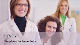  Presentation with medical students - Amazing slides having medical students white coats - group of scientists working backdrop and a soft green colored foreground