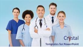  Presentation with medicine - Presentation design having medical students white coats - hospital profession people and medicine background and a lemonade colored foreground