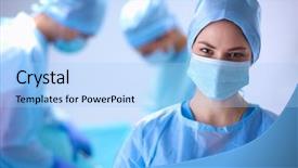  Presentation with operating room - Slide deck enhanced with medical students white coats - team surgeon at work background and a  colored foreground