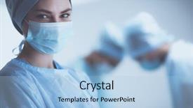  Presentation with operating room - Cool new slide deck with medical students white coats - team surgeon at work backdrop and a light blue colored foreground