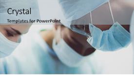  Presentation with operating room - Audience pleasing slide deck consisting of medical students white coats - team surgeon at work backdrop and a  colored foreground
