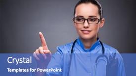  Presentation with virtual - PPT theme enhanced with medical students white coats - young doctor pressing virtual button background and a  colored foreground
