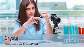  Presentation with lab coats - PPT theme with medical students white coats - young female doctor working background and a light blue colored foreground