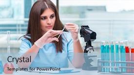  Presentation with lab coat sales - Beautiful slides featuring medical students white coats - young female doctor working backdrop and a light blue colored foreground