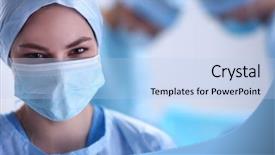  Presentation with medical students - Cool new PPT theme with white medical students white coats group - team surgeon at work backdrop and a light blue colored foreground