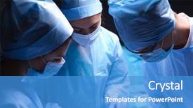  Presentation with operating room - Presentation design enhanced with white medical students white coats group - team surgeon at work background and a  colored foreground