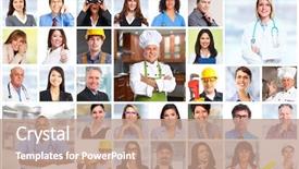  Presentation with people face adults - Theme enhanced with medical study - business people workers faces collage background and a coral colored foreground