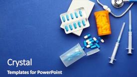  Presentation with health care law - Colorful theme enhanced with medical stuff on blue background backdrop and a ocean colored foreground