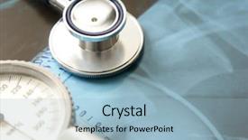  Presentation with medical instruments - Beautiful presentation theme featuring medical stuff backdrop and a light blue colored foreground