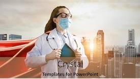  Presentation with brave - Slide set with medical-superhero-heroic-doctor-wearing background and a coral colored foreground