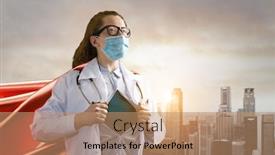  Presentation with brave - Presentation theme featuring medical-superhero-heroic-doctor-wearing background and a coral colored foreground