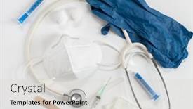  Presentation with medical supplies - Colorful PPT theme enhanced with medical-supplies-for-giving-injections backdrop and a light gray colored foreground