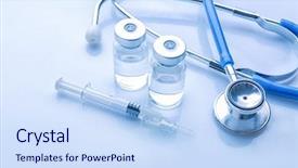  Presentation with medical supplies - PPT theme having medical supplies on light background background and a sky blue colored foreground