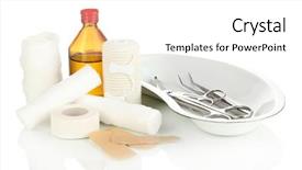  Presentation with first aid kit - Slides consisting of solar bottle light - sunglasses sun cream and hat background and a mint green colored foreground