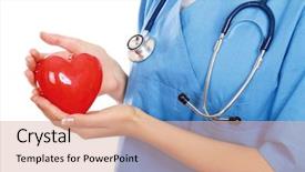  Presentation with medical heart - PPT theme featuring medical surgion - female doctor with stethoscope holding background and a lemonade colored foreground