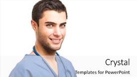  Presentation with doctor and collegue relationship - PPT theme enhanced with medical surgion - portrait of an handsome young background and a white colored foreground