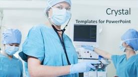  Presentation with operating room - Presentation design consisting of medical surgion - team of surgeons background and a  colored foreground