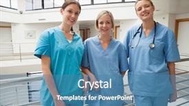  Presentation with healthcare workers - Presentation theme enhanced with medical surgion - three smiling nurses leaning background and a teal colored foreground