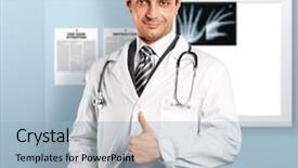  Presentation with well - Audience pleasing PPT theme consisting of medical symbol - doctor man with stethoscope shows backdrop and a light blue colored foreground