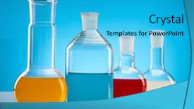  Presentation with flasks - Beautiful PPT theme featuring medical symbol - laboratory flasks containing liquid color backdrop and a  colored foreground