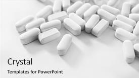  Presentation with pile - Presentation featuring medical symbol - pile of pills close-up background and a white colored foreground