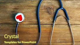  Presentation with wooden heart the slogan - PPT theme having medical symbol - stethoscope with heart on wooden background and a tawny brown colored foreground