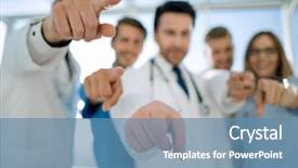  Presentation with finger - PPT theme having medical symbol presentation - doctors pointing with the index background and a  colored foreground