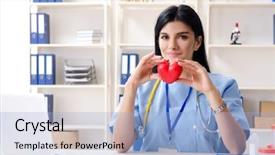  Presentation with working in a clinic - Presentation design with medical symbol presentation - female doctor cardiologist working background and a light blue colored foreground