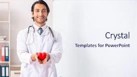  Presentation with pediatrics toddler and doctor - Slide deck having medical symbol presentation - young doctor in front background and a  colored foreground