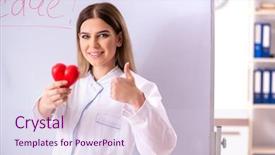  Presentation with worried young female college student - Colorful presentation theme enhanced with medical symbol presentation - young female doctor standing backdrop and a  colored foreground